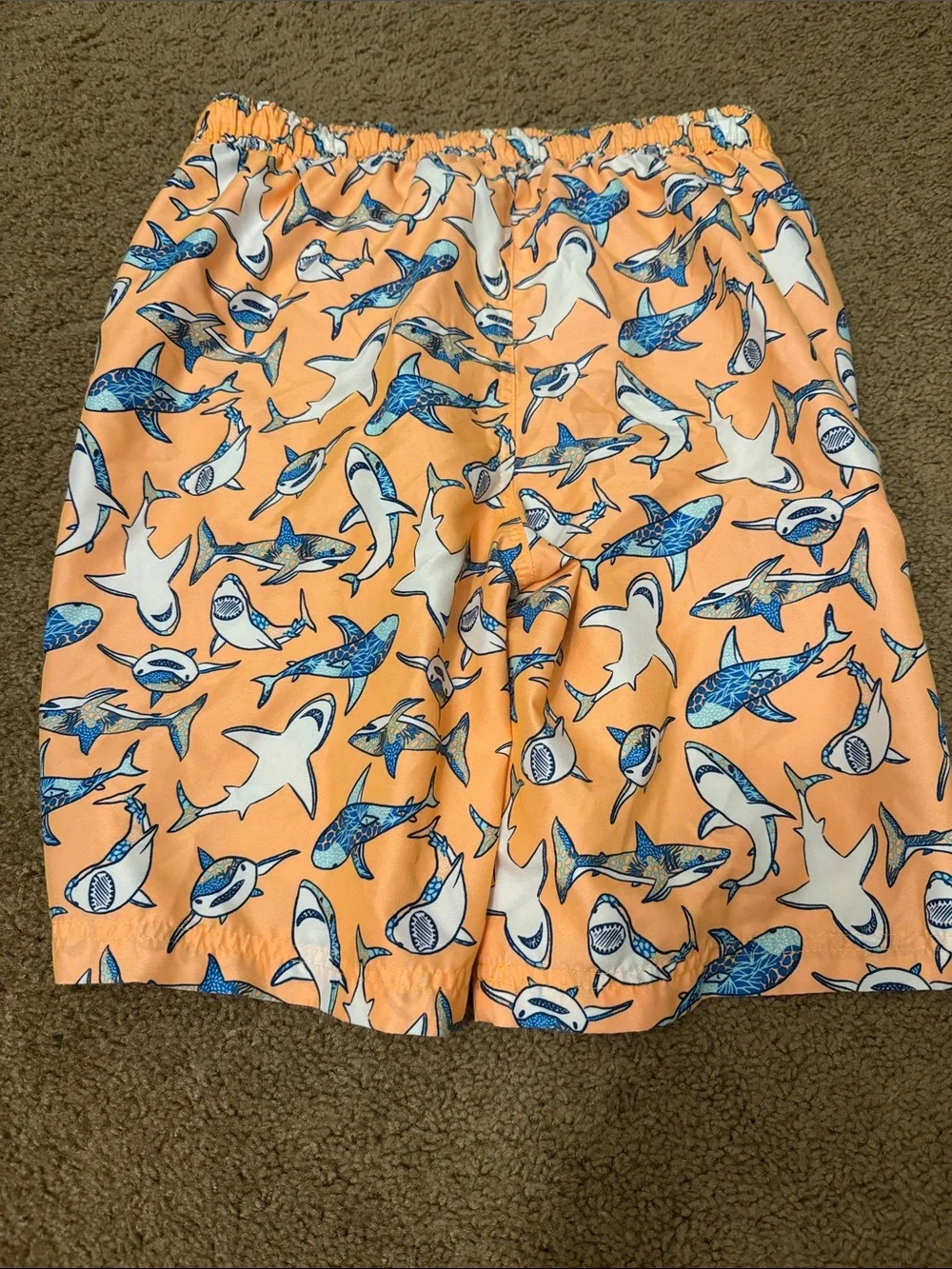 Orange Shark Print Swim Trunks